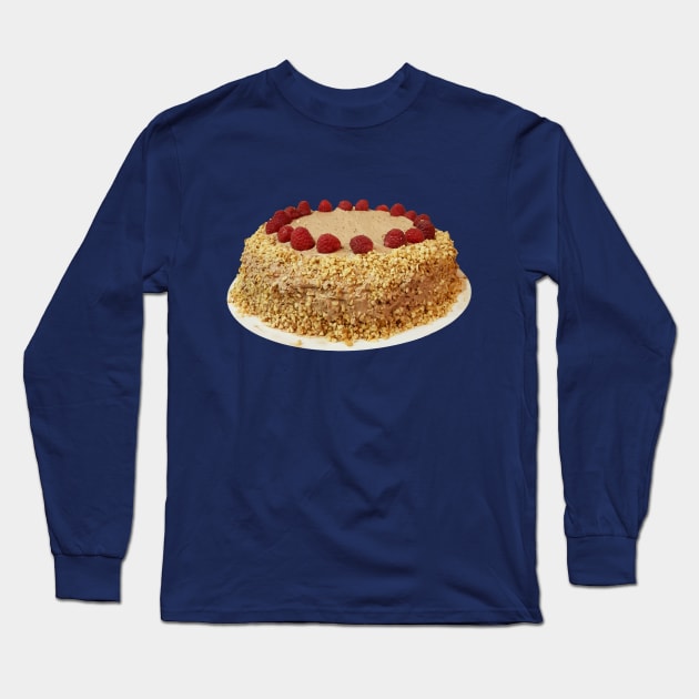 Sweet Food Frosted Cake with Chopped Nuts and Raspberries Long Sleeve T-Shirt by ellenhenryart